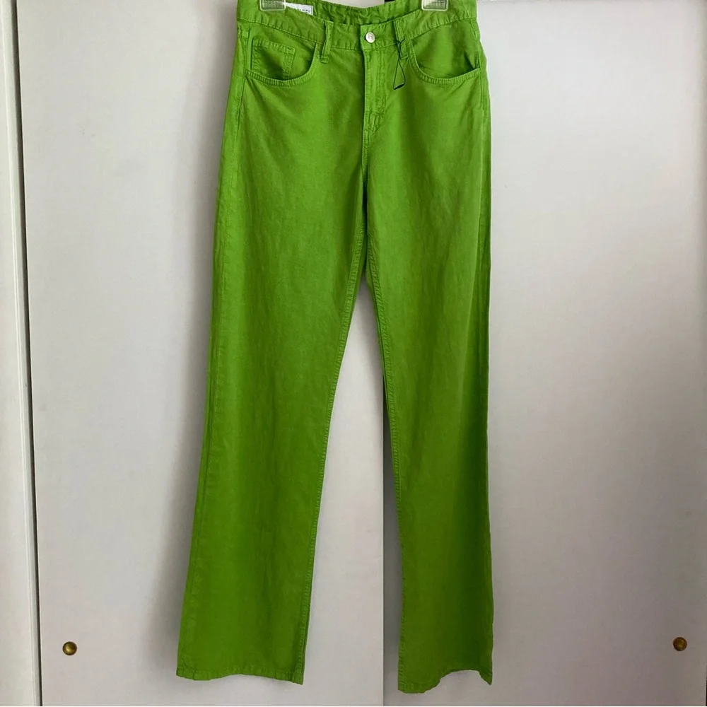 Zara Bright Green Linen Blend Mid Rise Full Length Wide Leg Pants, NWT Sz 4